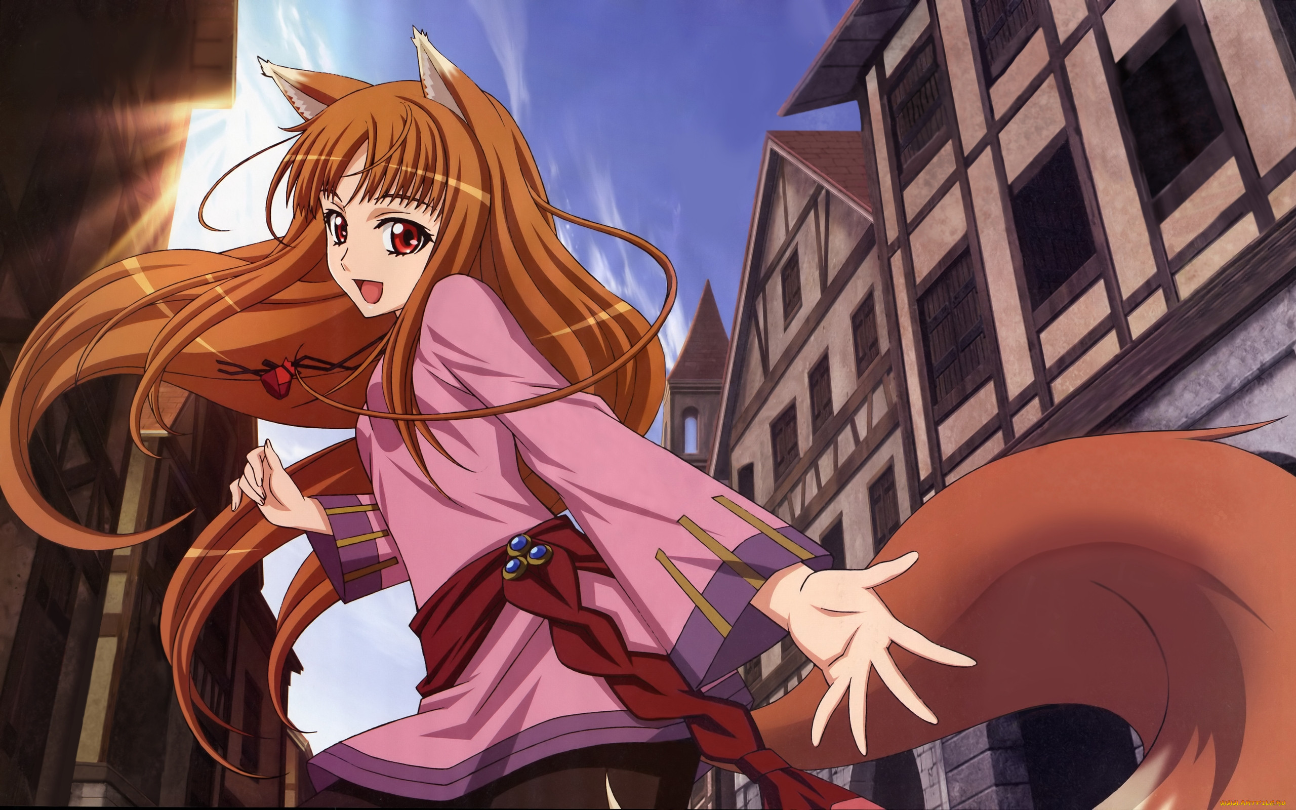 аниме, spice and wolf, horo, spice, and, wolf, город, девушка, арт.